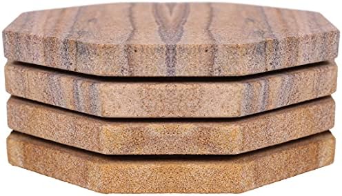 Sandstone Water Absorbent Hand Crafted Octagon Coasters with Holder for Drinks 4 Inches Wide Thirsty Stone Bar/Drink Coasters Made from Real Solid