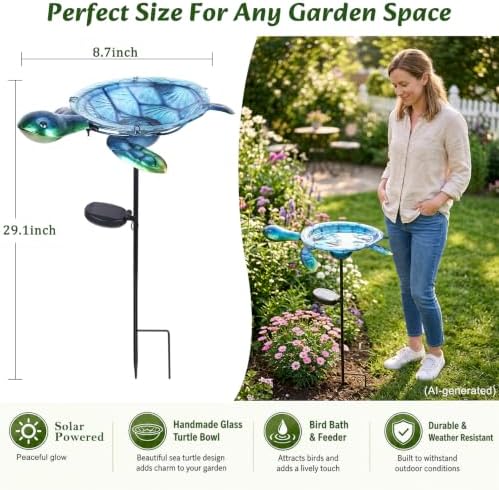 MUMTOP Outdoor Bird Bath Solar Birdbath Garden Feeder with Metal Stake,Blue
