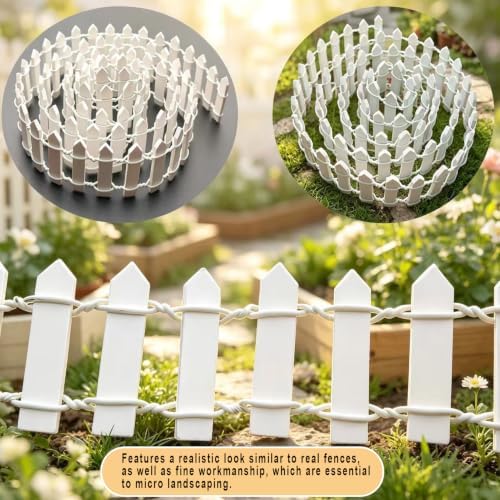 Markeny 4 Pack 35.4 Inche Long Fairy Garden Fence, White Wood Picket Fence, Decorative Fence for Miniature Garden, Fairy Garden Ornaments