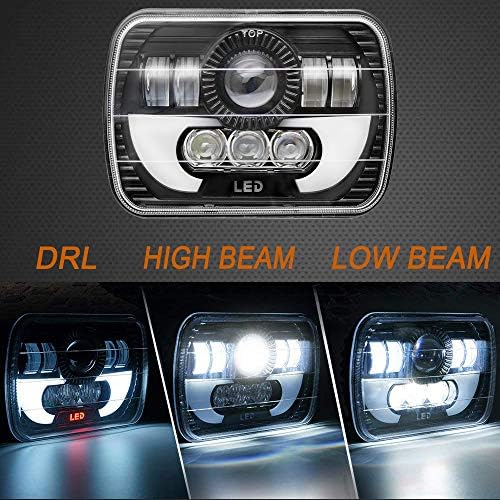 120W Rectangle 7x6 5x7 Inch Headlights 6052 6054 H5054 H6054 Headlight DRL Hi/Low Sealed Beam H4 Plug Compatible With GMC Ford Chevy Chevrolet Cargo