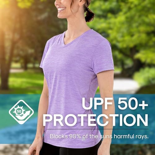 Arctic Cool Women's V-Neck Instant Cooling Moisture Wicking Performance UPF 50+ Short Sleeve Workout Shirt