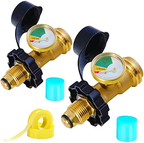 2 Pack POL Propane Tank Adapter with Gauge Converts POL LP Tank Service Valve to QCC1 / Type 1, Old to New Connection Type