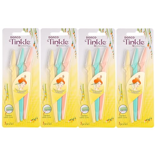 Tinkle Dermaplaning Tool 6ct, Dermaplane Razor for Women, Safe and Easy Peach Fuzz Remover, Eyebrow Trimmer with Protective Cover, Stocking Stuffers