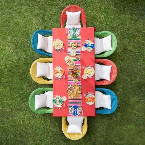 BrylaneHome 16 Piece Santa Fe Hand-Painted Striped Stoneware Dinnerware Set - Multi Stripe