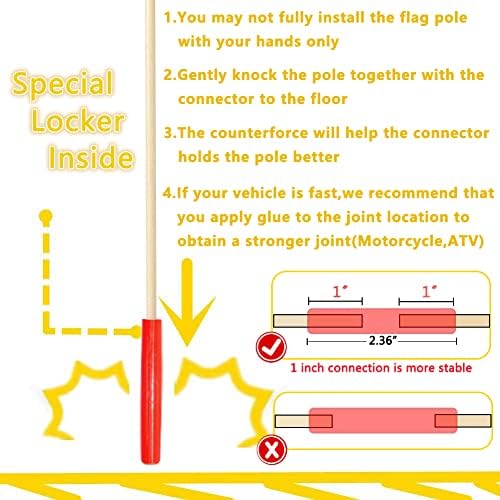 Bike Flags with Pole for Safety American Flag Height Adjustable Flagpole | Orange Bicycle Flag Full Color Tear-Resistant Waterproof, Heavy Duty Fiberglass Pole for Wheelchair and Golf Car