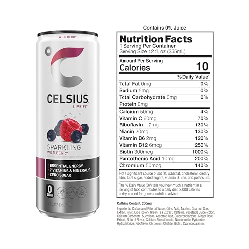 CELSIUS Sparkling Wild Berry Energy Drink, 12 Fl Oz Cans, 4 Pack