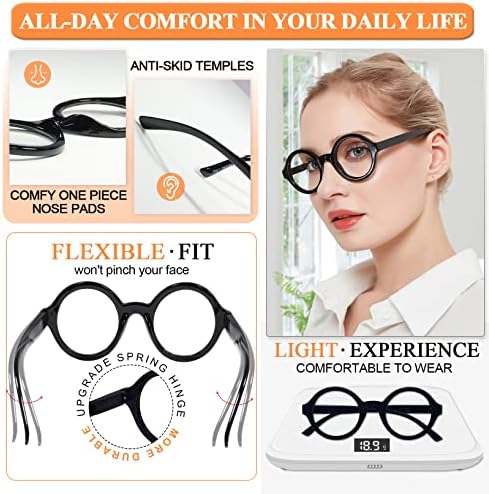 MARE AZZURO Round Reading Glasses 2.5 Women Stylish Readers 0 1.00 1.25 1.50 1.75 2.00 2.25 2.50 2.75 3.00 3.50 4.00 5.00 6.00 (Black 250)