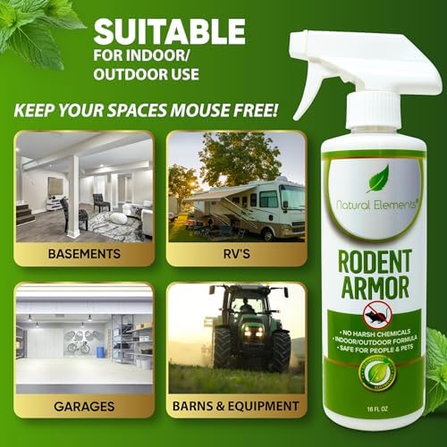 Natural Elements Rodent Armor – Peppermint Oil Rodent Repellent Spray for Vehicles, RVs, Boats & Equipment – 16 oz