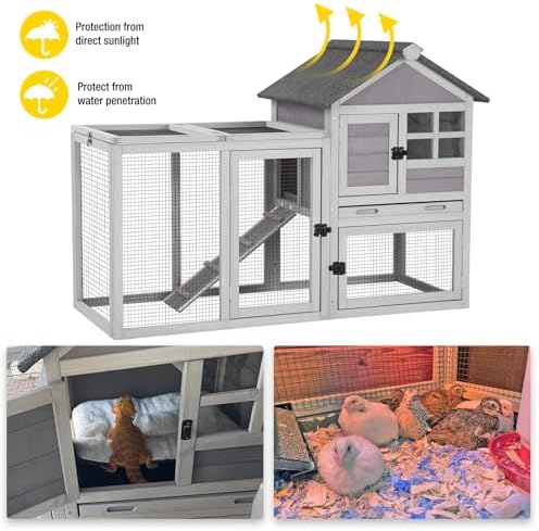 Aivituvin 103.2" L Rabbit Hutch Indoor Outdoor Bunny Cage with Run,Guinea Pig House Pull Out Upper Tray (103.2" L x 25.2" W x 36.2" H, Grey-2 Sets)