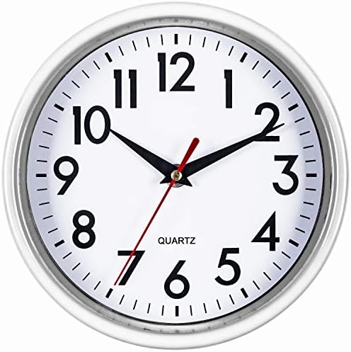 Bernhard Products Silver Wall Clock 8" Silent Non-Ticking Quality Quartz Battery Operated Clock for Home Kitchen Bedroom Bathroom Classroom Nursery
