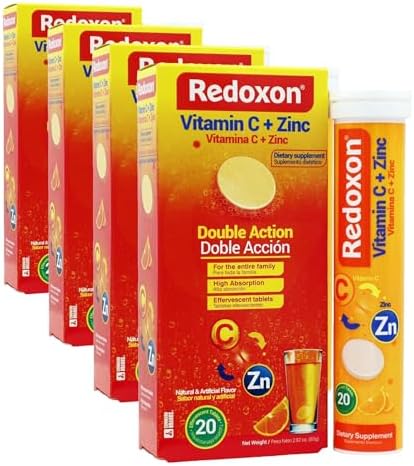 Redoxon Vitamin C + Zinc, Effervescent Tablets of Vitamin C and Zinc, Helps Support Your Immune System, Orange Flavor, 20 Effervescent Tablets, 2.82 Oz, Box