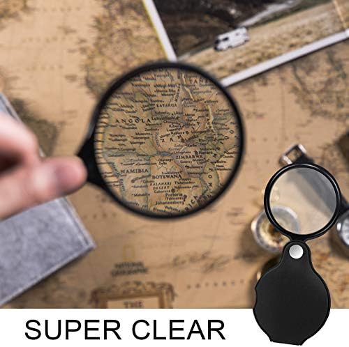 5PCS 10X Pocket Magnifying Glass Small Magnifying Glass with Black Rotating Protective for Reading, Books, Jewelry