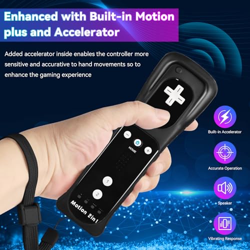 TechKen 2 Pack Wii Controllers with Wii Motion Plus Inside | Shock Wii Nunchuk Controller | Compatible Nintendo Wii, Motion Plus Wii Controller