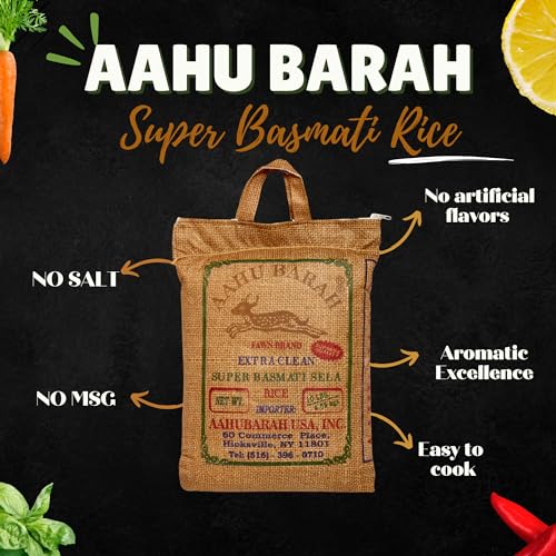 Aahu Barah Basmati Sela Rice - Extra-Long Grain for Superior Culinary Delights 10lb Pack