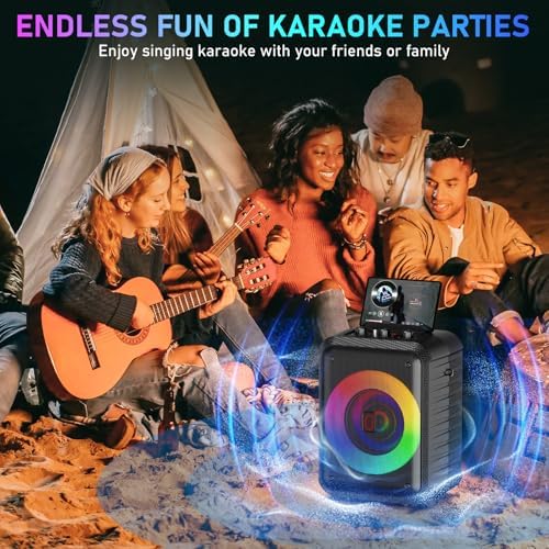 JYX Karaoke Machine for Adults & Kids with 2 Wireless Microphones, Portable Bluetooth Speaker with LED Lights, Supports USB/TF Card/AUX for Party