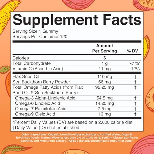 MaryRuth's Vegan Omega 3 6 7 9 Gummies, No Fish Taste, Up to 4 Month Supply | Up to 4 Month Supply, With Flaxseed Oil, No Fish Taste, Non-GMO