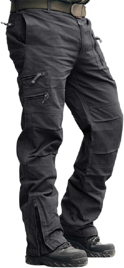 CRYSULLY Mens Tactical Cargo Pants Ripstop Cotton Military Hiking Work