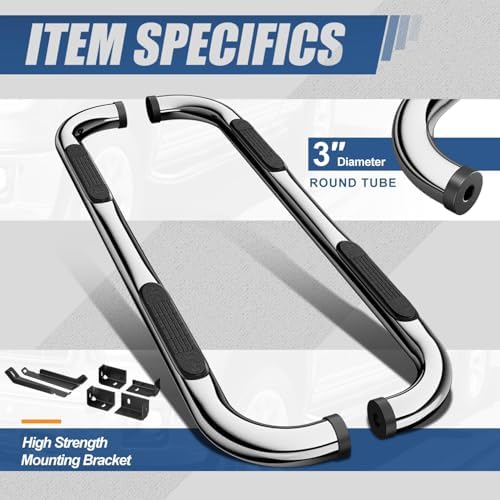 Auto Dynasty Running Board for 1999-2019 Silverado 1500-3500HD Extended Cab | 3" Stainless Steel Step Bars Fits For 99-19 Silverado Sierra 1500