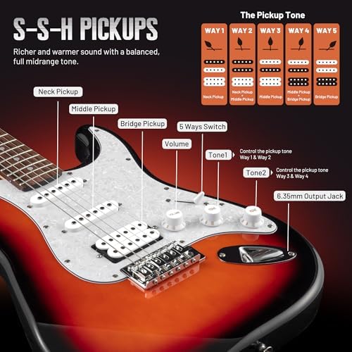 CAHAYA Electric Guitar Kit 39in - Full Size Electric Guitar Kit for Beginner Starter Poplar Solid Body with 10W Amplifier, Gig Bag, Strap, Tuner