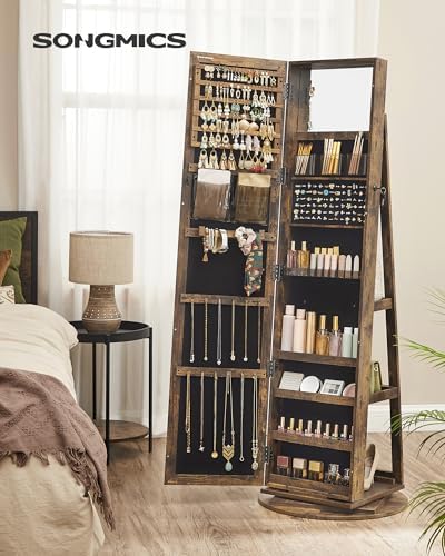 SONGMICS 360° Swivel Jewelry Cabinet, Full-Length Mirror, Lockable