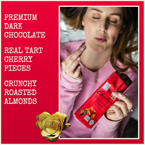 Chocolove Cherry & Almonds Dark Chocolate Bars | 55% Cocoa | Infused with Real Cherries & Crunchy Almonds | Crafted with Premium Chocolate | 3.2 oz Bar (12 Pack)