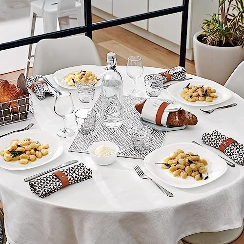 Bormioli Rocco Parma Set Of 6 Pasta Bowls And Soup Plates, 8.75 Inch Tempered Opal Glass, Clean White, Linear & Curved Design, Dishwasher Safe