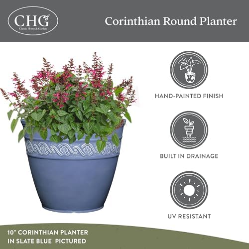 GROWSCAPE Corinthian Round Planter Pot w/Drainage Holes, 8" Desert Tan