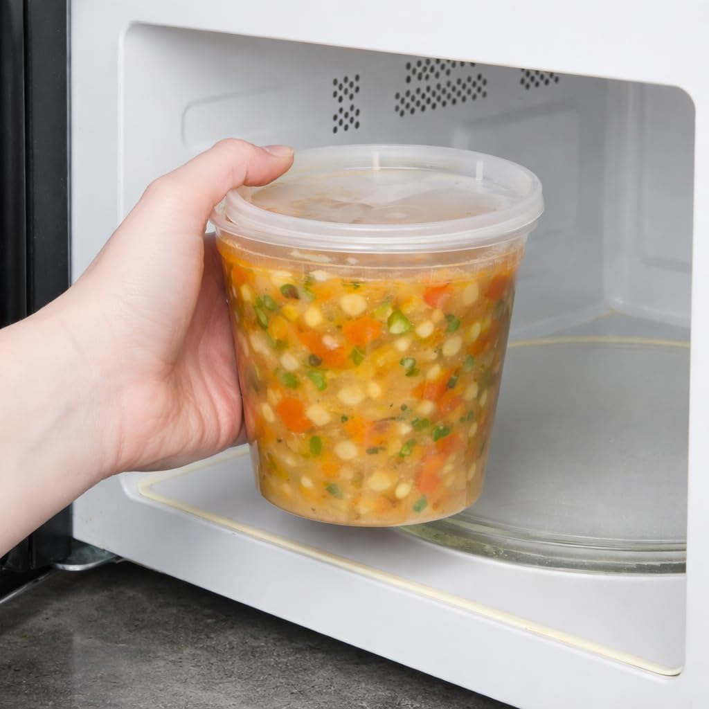 32 oz [20-Pack] Microwavable Plastic Deli Food Storage Containers with Lids