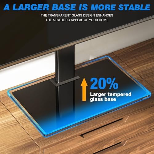 Rfiver Universal TV Stand for 32-75 inch TVs, Support Swivel and Tilt | Height Adjustable, Tempered Glass Base, Holds 110lbs, Max VESA 400x400mm, Ideal for Bedroom & Living Room