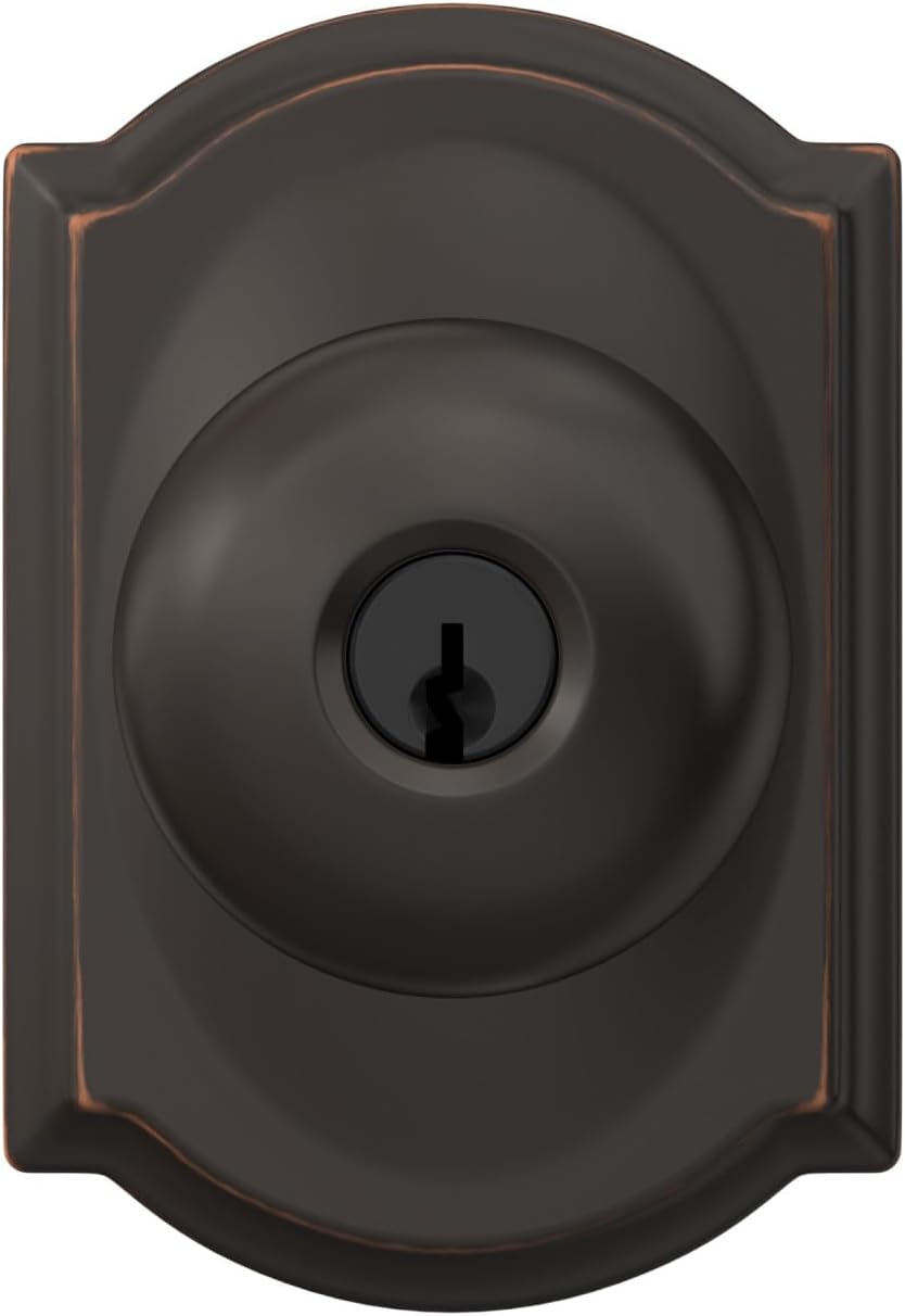 Schlage Plymouth Bed/Bath Privacy Door Knob with Lock, Satin Nickel | Interior bedroom or bathroom door knob with push button lock, Easy to install, Certified durability, Universal fit