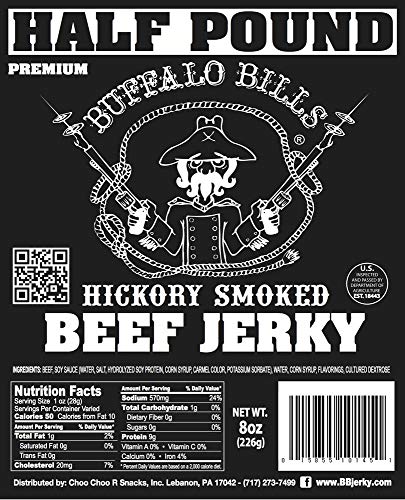 Buffalo Bills 16 Oz Hickory Smoked Premium Beef Jerky Pieces in Random Size | Selling Beef Jerky Nationwide Since 1990, Made In The USA, 100% US Beef, Marinated In Soy Sauce, Garlic, And Black Pepper