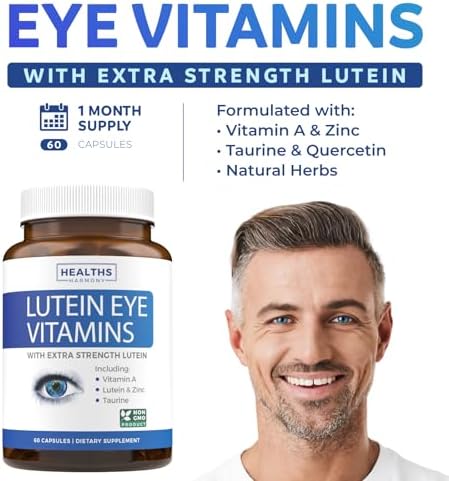 Lutein Eye Vitamins (Non-GMO) Vision Support Supplement for Tired and Dry Eyes - Maintain Vision Health with Zinc & Powerful Bilberry, Milk Thistle