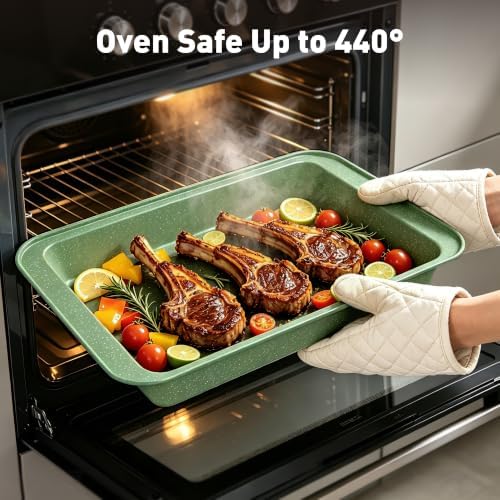 MAISON ARTS 30 Piece Pots and Pans Set, Kitchen Cookware Sets Non Stick | Induction Compatible, PFOA & PFOS Free, Bakeware Sets with Baking Tray, Frying Pan and Saucepan, Green