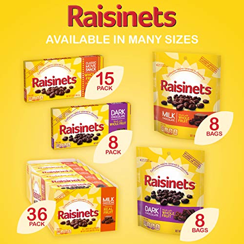 Raisinets, Dark Chocolate Covered California Raisins, Movie Theater Candy Box, 3.1 oz each, Bulk 15 Pack