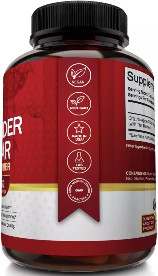 Apple Cider Vinegar Capsules with The Mother - 120 Vegan ACV Pills - Best Supplement for Healthy Weight Loss, Diet, Keto, Digestion, Detox