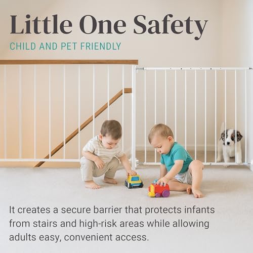 KidCo 24.75-42.5" Safeway Walk Through Baby Gate for Stairs and Doorways | No-Trip Top of Stairs Baby Gate No Bottom Bar | Quick-Release Mounted Hardware for Security and Easy Removal (Black)