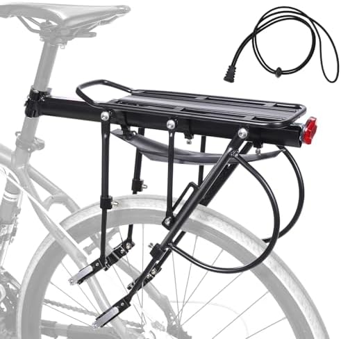 HOMEE Rear Bike Rack, Bike Cargo Racks Frame for 26"-29" Frames | Aluminum Alloy Universal Adjustable Cycling Equipment Stand Footstock Bicycle Luggage Carrier with Tools and Reflector