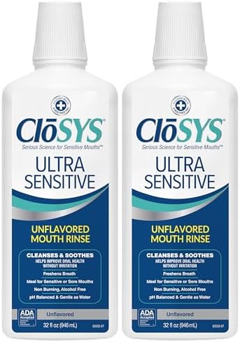 CloSYS Ultra Sensitive Mouthwash, 32 Oz, Alcohol Free Mouthwash, Unflavored Mouth Wash, Dye Free, pH Balanced, Helps Soothe Entire Mouth | Unflavored Mouth Wash, Dye Free, pH Balanced, Helps Soothe Entire Mouth