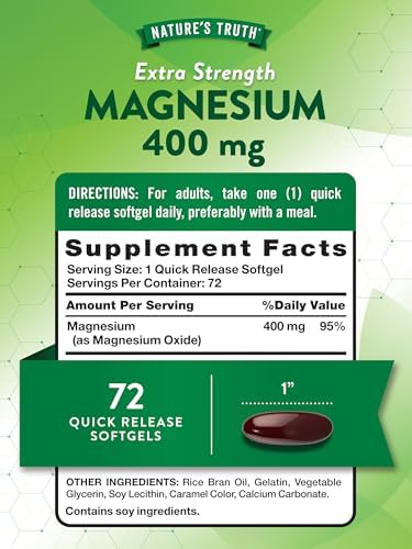 Nature's Truth Magnesium | 400mg | 72 Softgels | Value Size | Extra Strength | from Magnesium Oxide | Non-GMO and Gluten Free Supplement | Extra