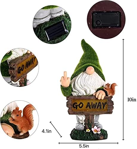 ASAWASA Gnomes Decorations for Yard with Solar LED Light,Large Outdoor Funny Garden Lawn Gnome Decor(Tall 10 Inches)