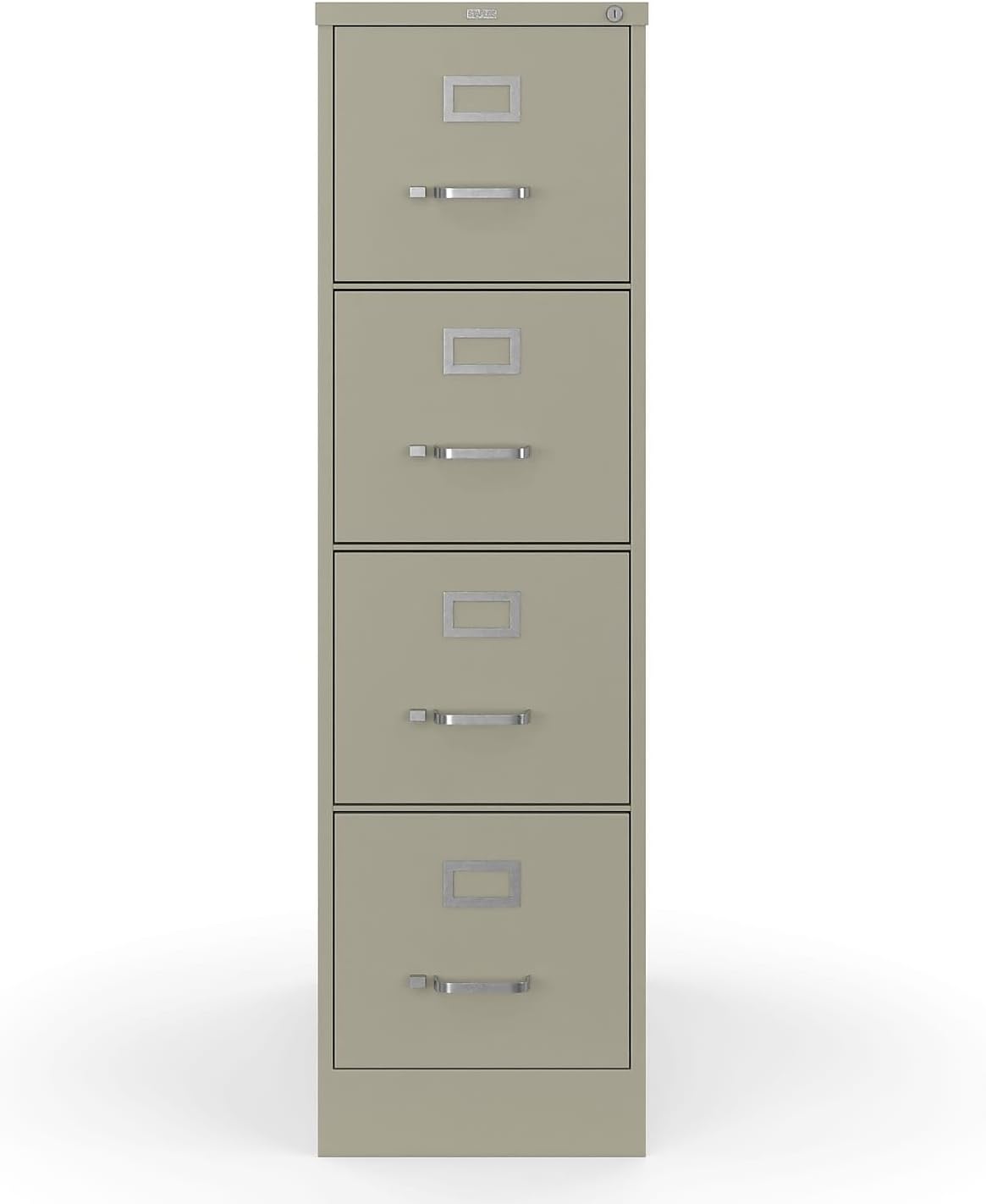Staples 4-Drawer Vertical File Cabinet, Letter Size Documents, Lockable, 26.5" D x 15" W x 51.97" H, Putty/Beige