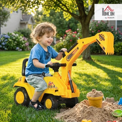 HOMCOM Ride On Excavator Ride On Bulldozer with Horn, Under Seat Storage