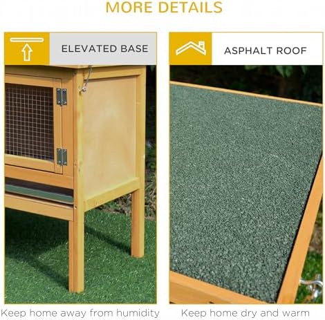 PawHut Wooden Rabbit Hutch Bunny Cage Openable Waterproof Roof for Rabbits | No Leak Tray, Solid Fir Wood Build, for Chickens, Ducks, Indoor/Outdoor