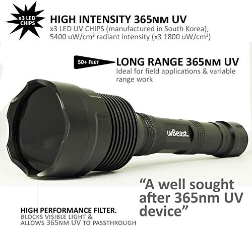 V3 365nm Black Light UV Flashlight, High Power and Long Range | High Definition Ultraviolet, Professional Grade Beam, Commercial Use, USA Stock