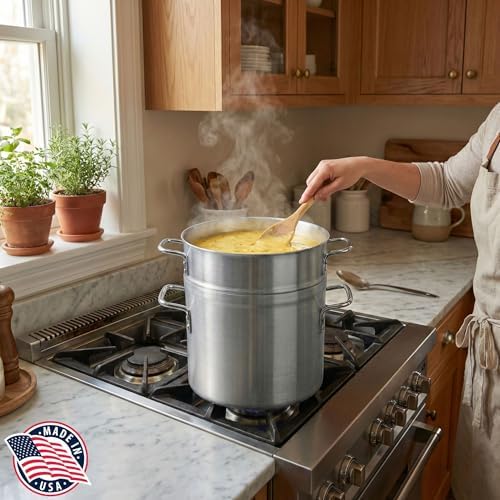 Alegacy Eagleware Double Boiler Pot, 11 Quart Commercial Aluminum Double Boiler with Lid, Heavy Gauge Polished Finish, Professional Cookware | EWDB12