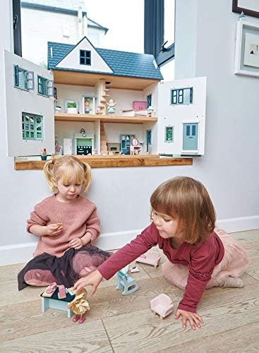 Tender Leaf Toys - Dovetail House - Large Luxury 27.36" Tall 3 Story Doll House with 6 Rooms - Gender-Neutral Dollhouse - Encourage Creative and
