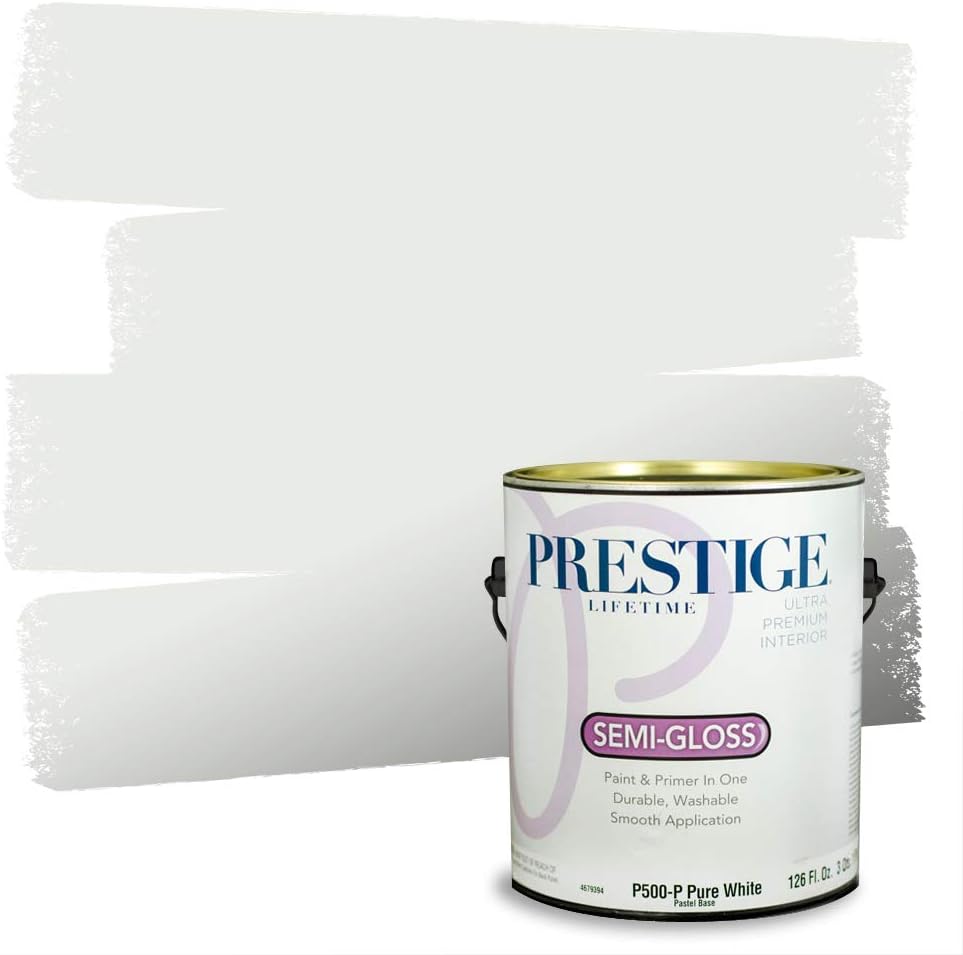 PRESTIGE Paints Exterior Paint and Primer In One, 1-Gallon, Semi-Gloss, Comparable Match of Sherwin Williams* Pure White*