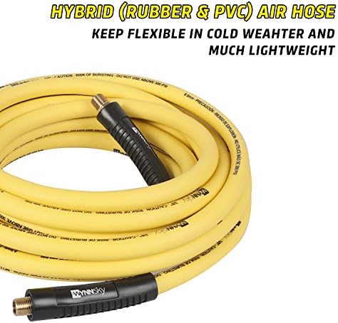 3/8" Hybrid Air Hose 50ft 1/4" MNPT Air Compressor Hose Heavy Duty Lightweight Hybrid and Bend Restrictor Fittings