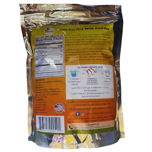 Yummmy 64 oz, Instant Nonfat Skimmed Powdered Dry Milk - Leche en polvo, 64 Oz, Grade A, Kosher Halal Certified, Made in USA