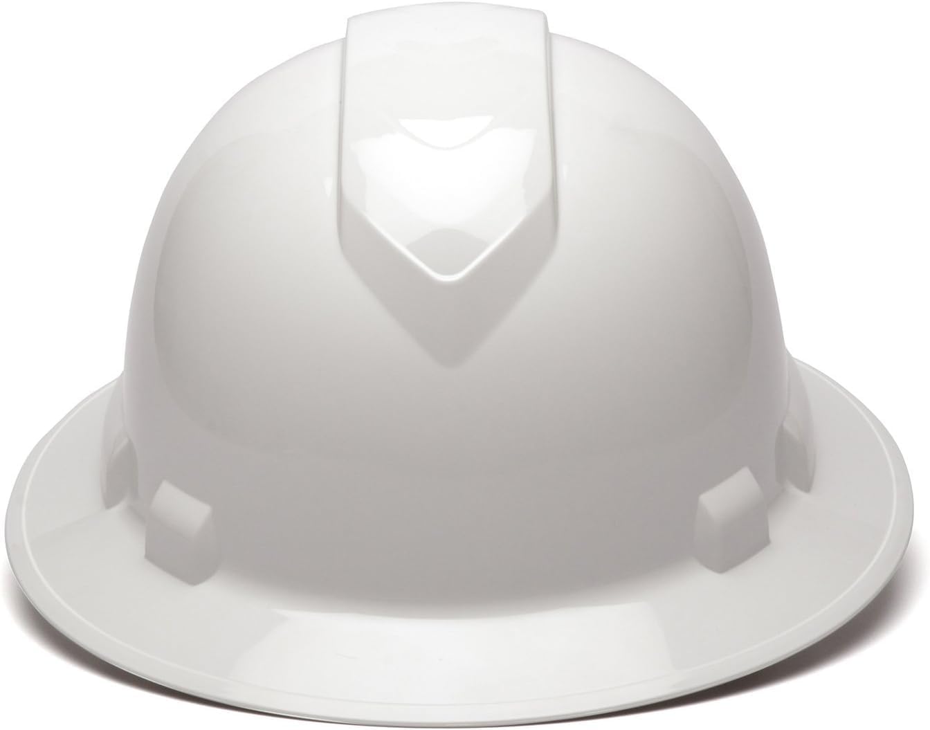 Pyramex Ridgeline Full Brim Hard Hat 4 Point Ratchet White | Full-brim sun & rain protection, HDPE shell, Ratchet suspension, Construction & utility, ANSI Z89.1 Type I Class C/G/E